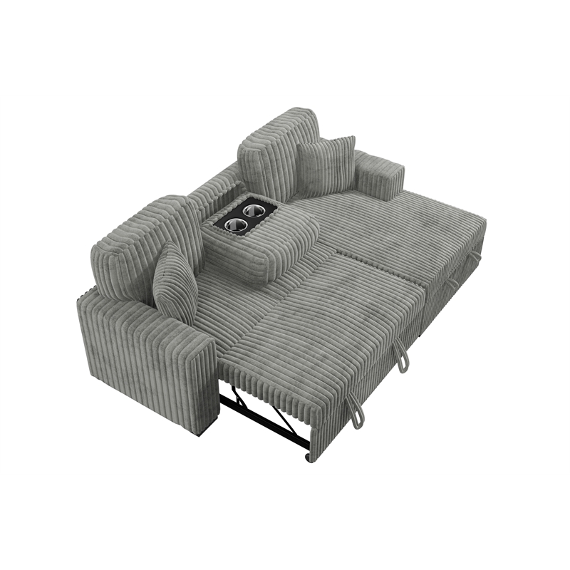 Poundex Upholstered Foam Corduroy Convertible Sofa with Storage in Smoke