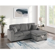 Poundex Upholstered Foam Corduroy Convertible Sofa with Storage in Smoke