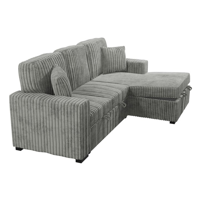 Poundex Upholstered Foam Corduroy Convertible Sofa with Storage in Smoke