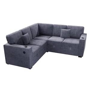 Poundex Foam Corduroy 3-PC Sectional Set with Storage in Dark Gray