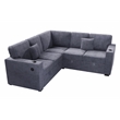 Poundex Foam Corduroy 3-PC Sectional Set with Storage in Dark Gray