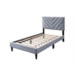 Poundex Adjustable V-Stitch Headboard Twin Bed Frame in Gray Velvet