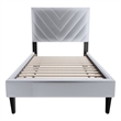 Poundex Adjustable V-Stitch Headboard Twin Bed Frame in Gray Velvet