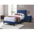 Poundex Adjustable V-Stitch Headboard Twin Bed Frame in Blue Velvet