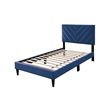 Poundex Adjustable V-Stitch Headboard Twin Bed Frame in Blue Velvet