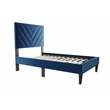 Poundex Adjustable V-Stitch Headboard Twin Bed Frame in Blue Velvet
