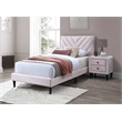 Poundex Twin Adjustable V Stitch Headboard Modern Velvet Platform Bed Light Pink