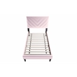 Poundex Twin Adjustable V Stitch Headboard Modern Velvet Platform Bed Light Pink