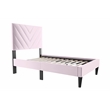 Poundex Twin Adjustable V Stitch Headboard Modern Velvet Platform Bed Light Pink
