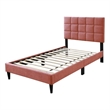 Poundex Channel Tufted Adjustable Twin Bed Frame in Pink Fabric