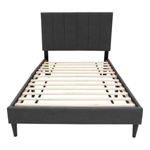 Poundex Charcoal Fabric Adjustable Channel Tufted Twin Bed Frame