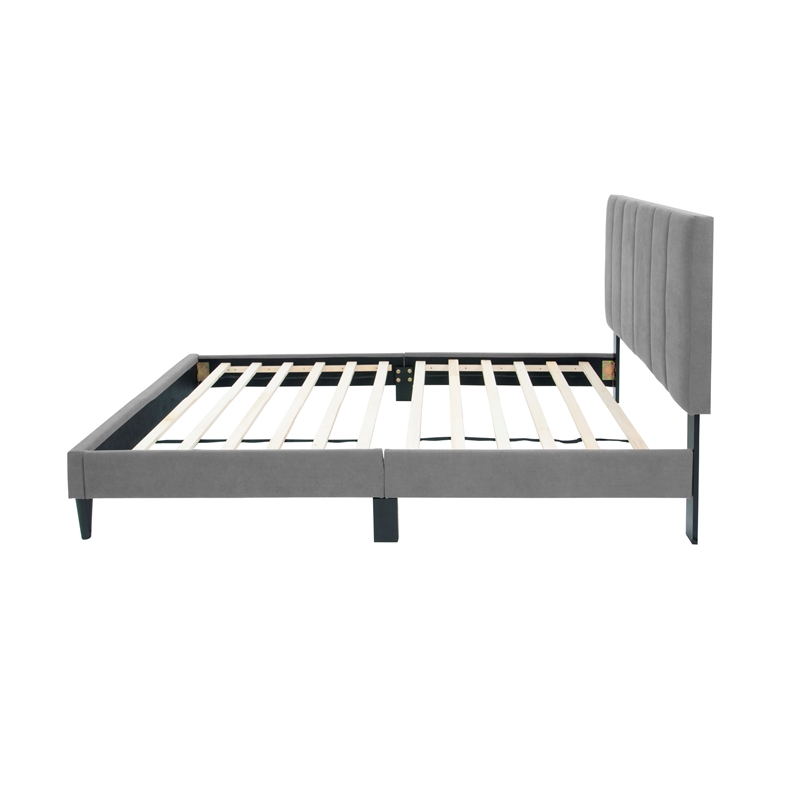 Poundex Adjustable Gray Fabric Channel Tufted Twin Size Bed Frame