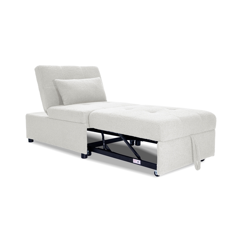 Poundex Upholstered Sherpa Wool Fabric Convertible Chair in White Color