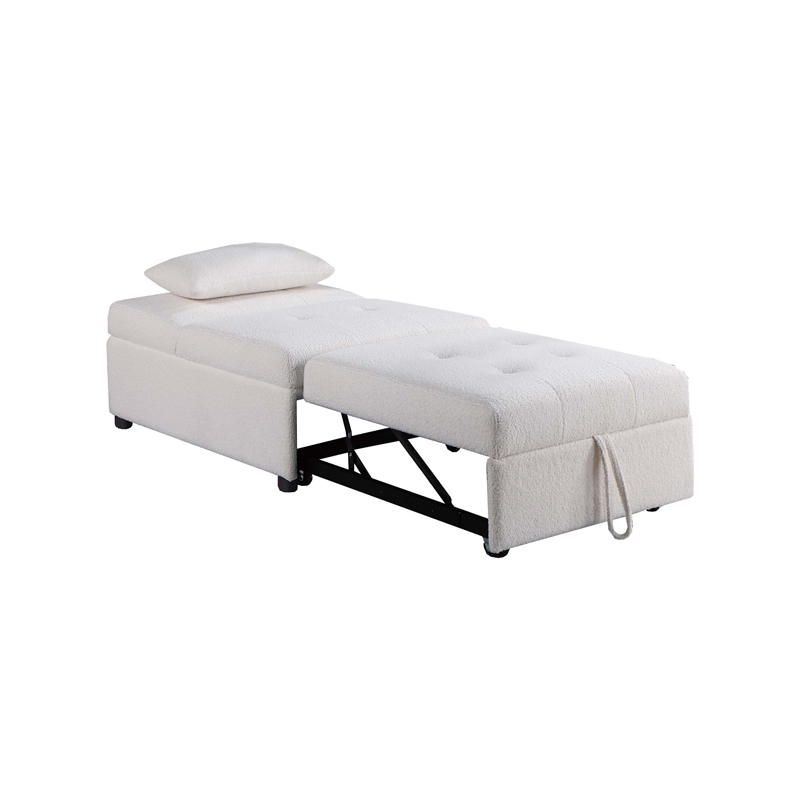 Poundex Upholstered Sherpa Wool Fabric Convertible Chair in White Color