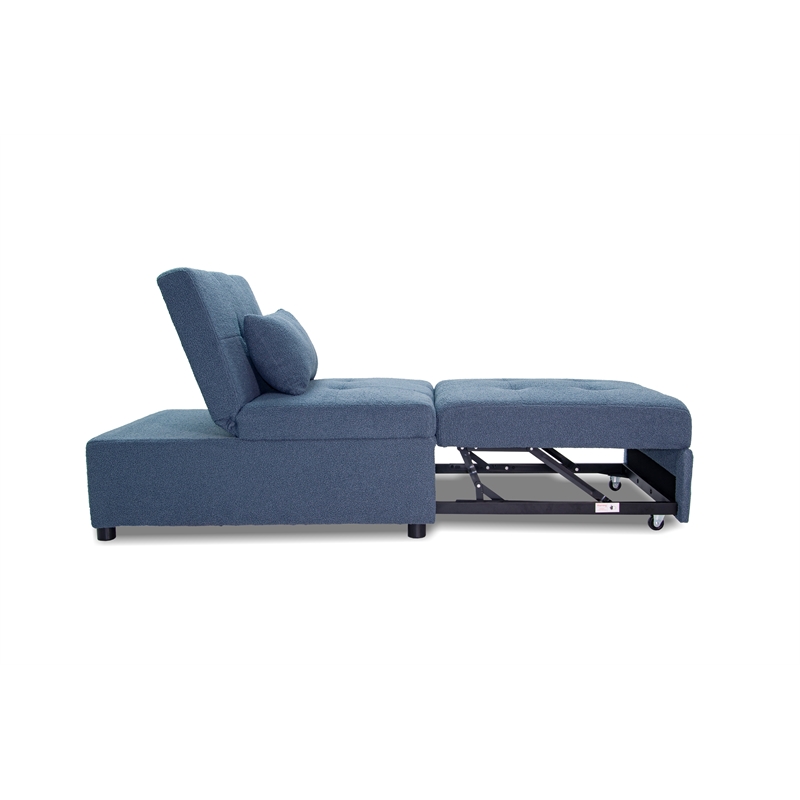 Poundex Upholstered Sherpa Wool Fabric Convertible Chair in Blue Color
