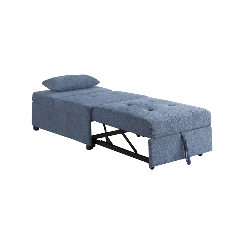 Poundex Upholstered Sherpa Wool Fabric Convertible Chair in Blue Color
