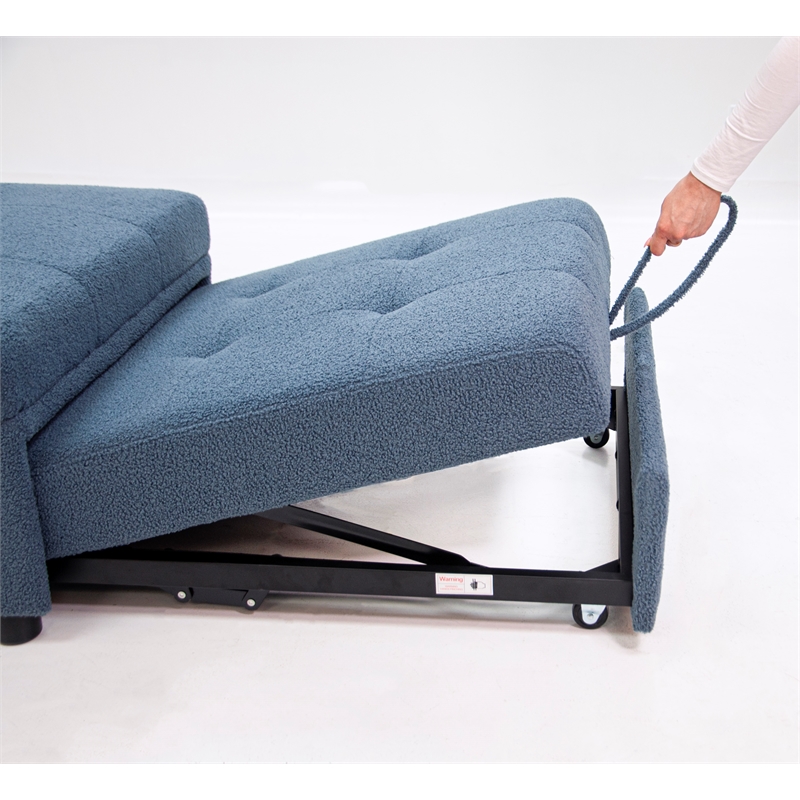 Poundex Upholstered Sherpa Wool Fabric Convertible Chair in Blue Color