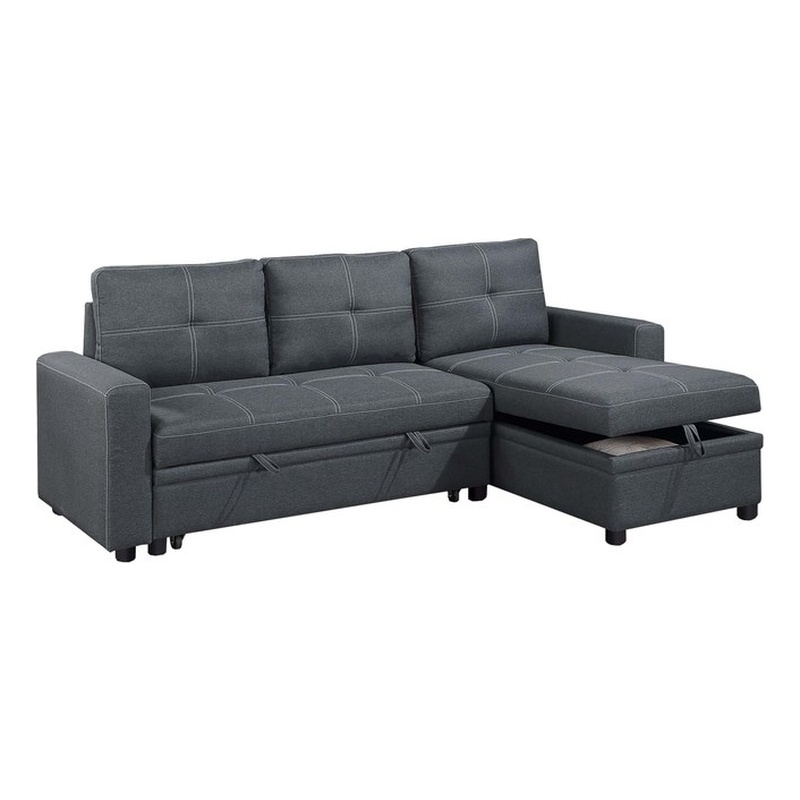Poundex Reversible Convertible Sectional Fabric Upholstered in Charcoal