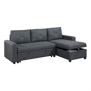 Poundex Reversible Convertible Sectional Fabric Upholstered in Charcoal