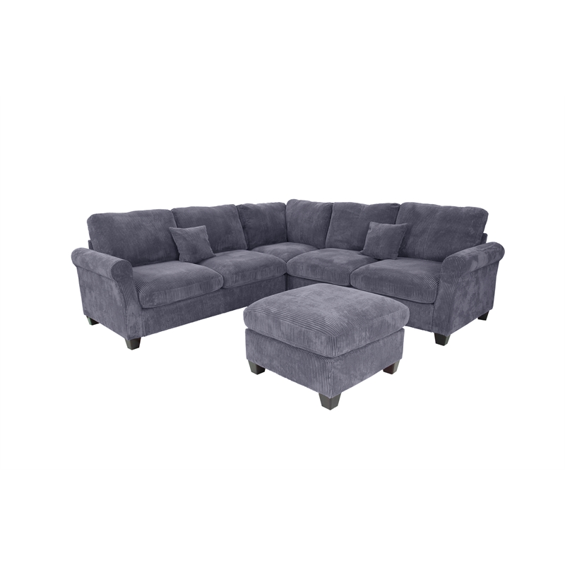 Poundex Foam Upholstered Corduroy 4-Piece Sectional in Dark Gray