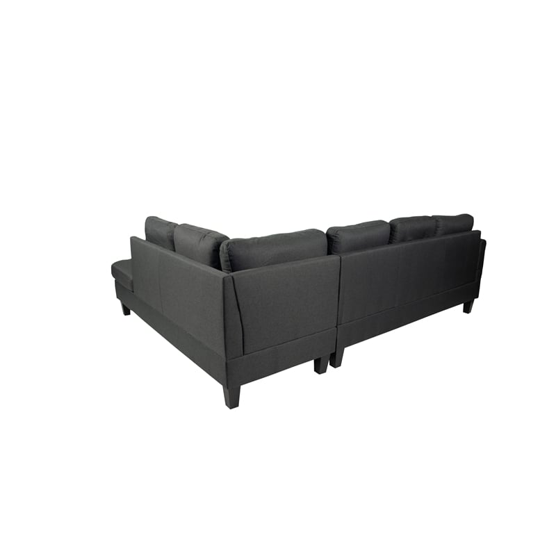 Poundex 3-Piece Charcoal Fabric Upholstered Sectional Sofa Set with Ottoman