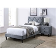 Poundex Adjustable Diamond Tufted Headboard Twin Bed Frame in Gray Velvet