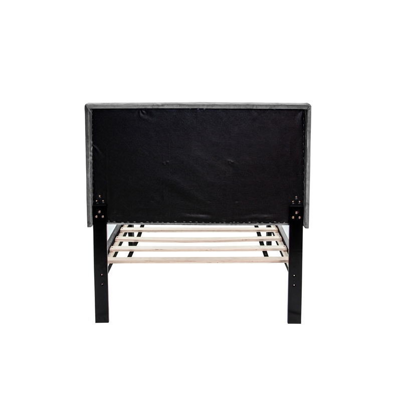 Poundex Adjustable Diamond Tufted Headboard Twin Bed Frame in Gray Velvet
