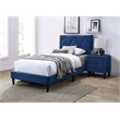 Poundex Adjustable Diamond Tufted Headboard Twin Bed Frame in Blue Velvet