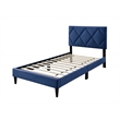 Poundex Adjustable Diamond Tufted Headboard Twin Bed Frame in Blue Velvet