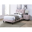 Poundex Adjustable Diamond Tufted Headboard Twin Bed Frame in Pink Velvet
