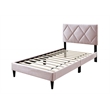 Poundex Adjustable Diamond Tufted Headboard Twin Bed Frame in Pink Velvet
