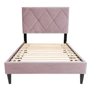 Poundex Adjustable Diamond Tufted Headboard Twin Bed Frame in Pink Velvet
