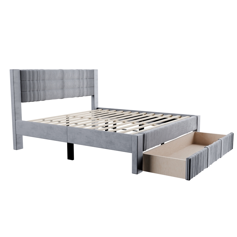 Poundex Queen Foam Platform Bed with Underbed Storage in Gray