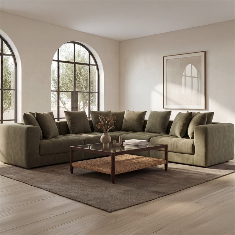 Moe's Home Collection Davie Corner Chairs Fabric Green