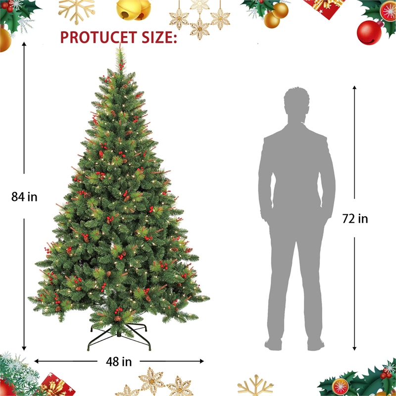 Jeco 7' Pre-Lit Berrywood Pine Artificial Christmas Tree