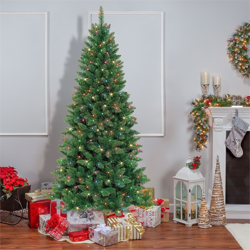 Jeco 7' Slim Pre-Lit Artificial Christmas Tree With Metal Stand