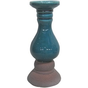 Jeco Ceramic Circular Candlestick in Teal Blue and Brick Red