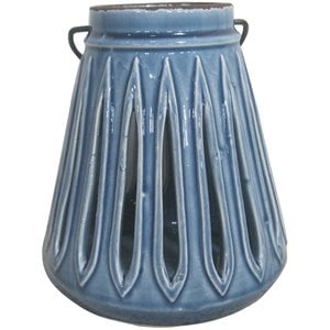 Jeco Ceramic Circular Lantern with Wire Handle in Blue