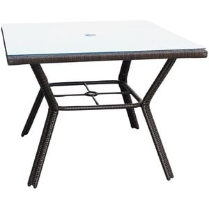 Jeco 40&quot Square Glass Top Patio Dining Table in Brown