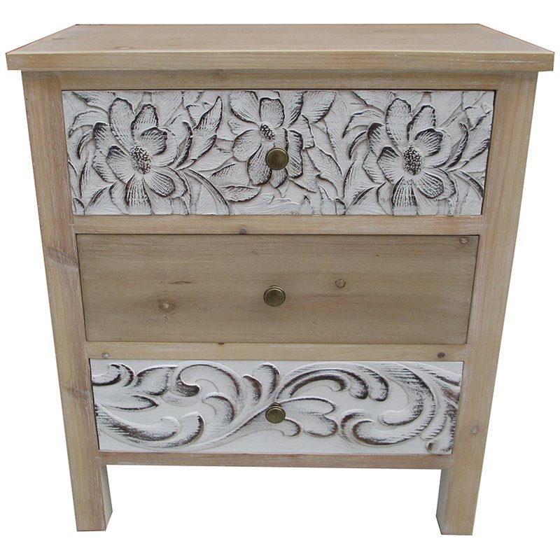 Jeco 3 Drawer Accent Chest in Natural and White