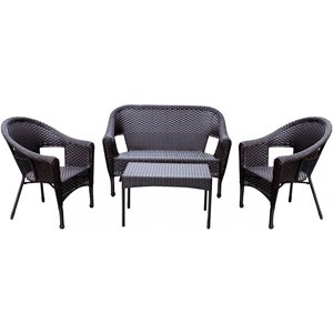 Jeco 4 Piece Hand Woven Wicker Patio Sofa Set in Brown