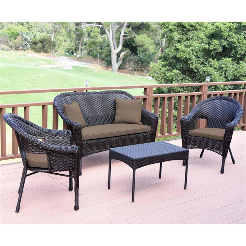 Jeco 4 Piece Wicker Patio Sofa Set with Cushion in Brown