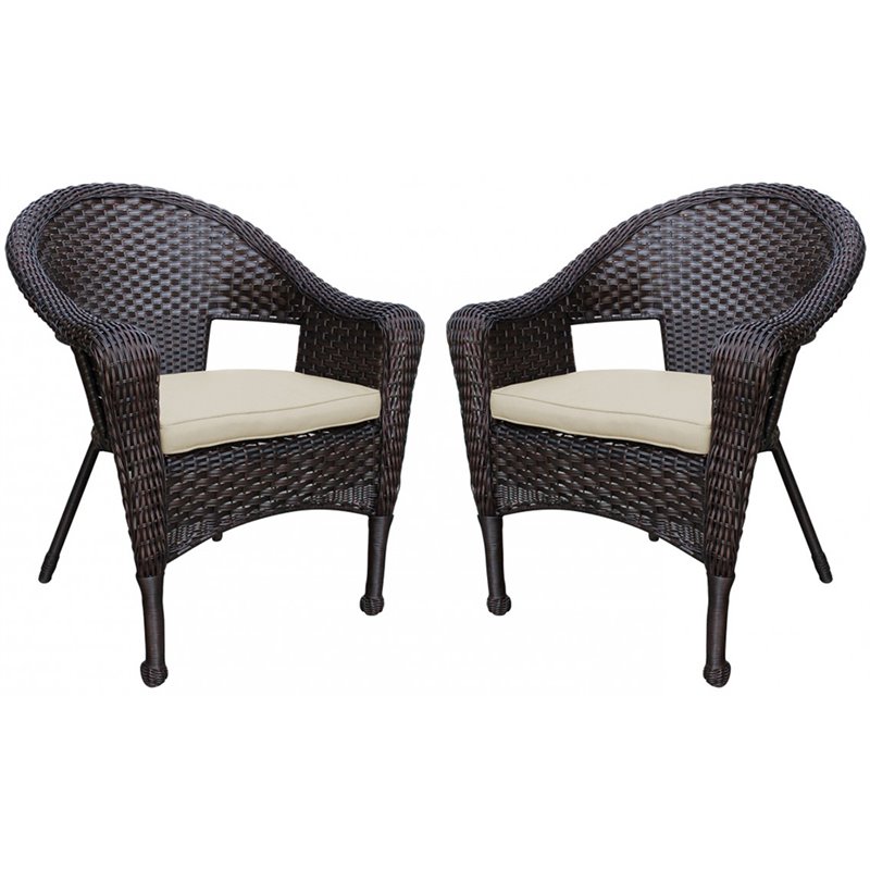 Jeco Wicker Patio Chair in Brown and Tan (Set of 2)