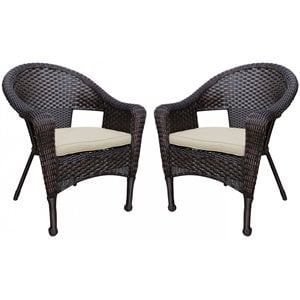 Jeco Wicker Patio Chair in Brown and Tan (Set of 2)
