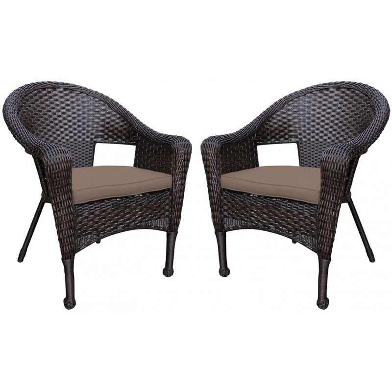 Jeco Resin Wicker Patio with Cushion in Brown (Set of 2)