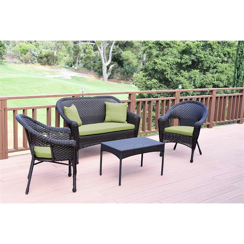 Jeco Wicker Patio Chair in Brown and Sage Green (Set of 2)