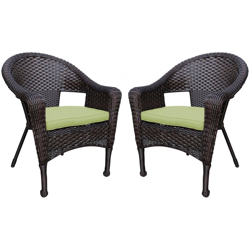 Jeco Wicker Patio Chair in Brown and Sage Green (Set of 2)