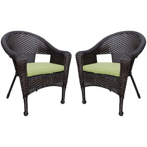 Jeco Wicker Patio Chair in Brown and Sage Green (Set of 2)