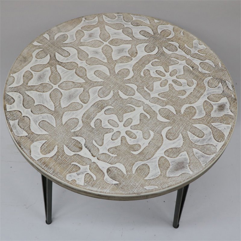 Jeco 3 Piece Round Accent Table Set in Natural and White