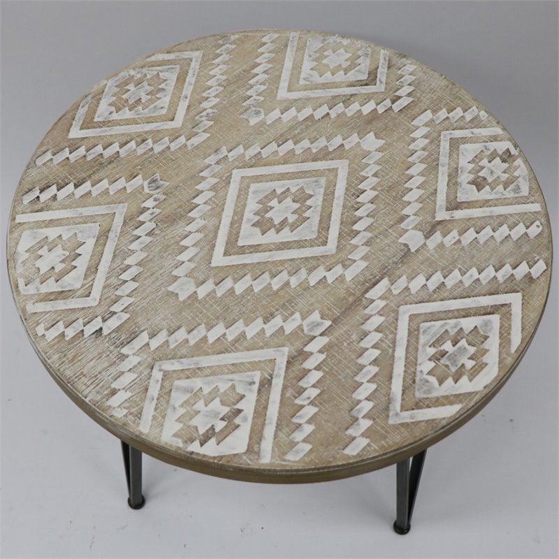Jeco 3 Piece Round Accent Table Set in Natural and White